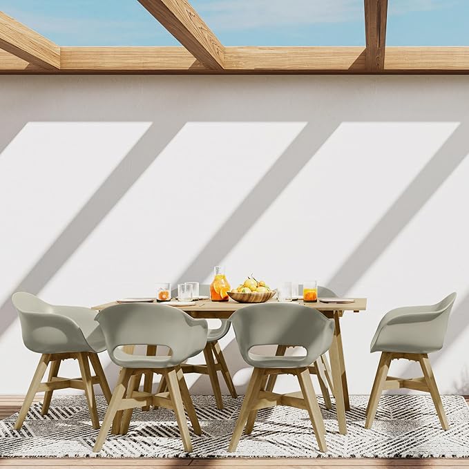 SIMPLIHOME Kona SOLID ACACIA WOOD 24 inch Wide Contemporary Outdoor Dining Chair in Plastic ( Set of 2 ) in Taupe for the Dining Room