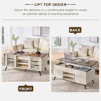 RedLemon 48" Lift top Coffee Table, mid Century Modern Coffee Table with Slatted Sliding Door, Hidden Storage Compartment, 4 Storage Shelves, Center Table for Living Room, Office, Antique White