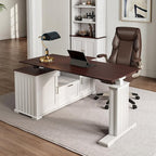 EUREKA ERGONOMIC 60x26 Executive Standing Desk with File Cabinet Drawers,L Shaped Adjustable Height Desk Home Office Computer Desk with Storage