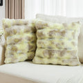 FUTEI Green White Decorative Throw Pillow Covers 22x22 Inch Set of 2,Soft Fuzzy Faux Rabbit Fur Cushion Covers with Raised Texture,Neutral Boho Home Decor for Couch Bed Living Room