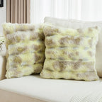 FUTEI Green White Decorative Throw Pillow Covers 22x22 Inch Set of 2,Soft Fuzzy Faux Rabbit Fur Cushion Covers with Raised Texture,Neutral Boho Home Decor for Couch Bed Living Room