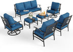 Patio Furniture Set 7 pcs, Outdoor Patio Furniture, 3-Seat Sofa, 2 Swivel Chairs, 2 Single Chairs, 2 Ottomans and 5.75" Extra Thick Cushion, Conversation Set for Deck,Gemstone Blue