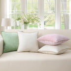 decorUhome Chenille Soft Throw Pillow Covers 20x20 Set of 2, Farmhouse Velvet Neutral Decorative Euro Pillow Covers with Stitched Edge for Couch Sofa Bed Home Decor, Cream White