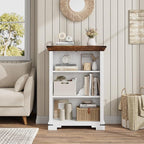 3-Tier Farmhouse Bookshelf, Book Shelf with Open Storage & One Adjustable Shelf, 9.8" D x 26" W x 38" H, Wooden Bookshelf for Study Room, Living Room, Kitchen, Bedroom (White)