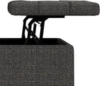 SIMPLIHOME Harrison 40 inch Wide Transitional Square Large Coffee Table Storage Ottoman in Ebony Polyester Tweed, Assembled, for The Living Room and Bedroom