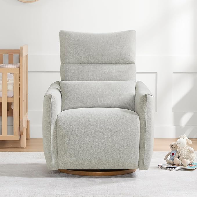 CHITA Swivel Rocker Recliner Chair, Power Nursery Glider Recliner, Nursery Rocking Chair with Adjustable Power Headrest, FSC Certified, Solid Wood Base, Crockery (Gray)