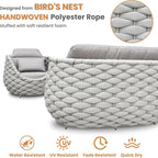 4 Pieces Woven Rope Patio Conversation Set: Rustproof Aluminum Frame, Weather Resistant, Thick Cushions, No Assembly, Easy to Clean, Comfy Outdoor Sofa Set for Porch Deck Yard Hotel - Gray
