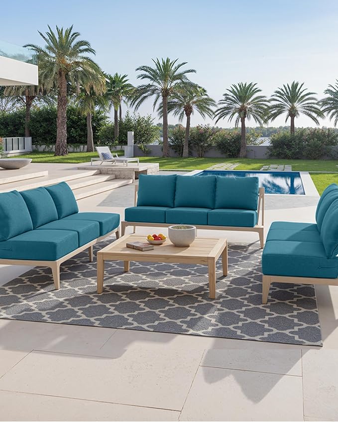 Luxury 24x24x6 Inch Outdoor Cushions for 5 Peice Patio Furniture Set - Set of 5 Water-Resistant Pillow for Dining Rocking Swivel Chairs Loveseat Couch Sectional Sofa - Peacock Blue