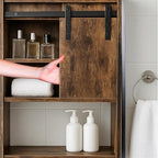 Over The Toilet Storage Cabinet, Behind Toilet Bathroom Organizer with Adjustable Shelves, Above Toilet Organizers with Barn Door, Space Saver for Restroom, Bathroom, Laundry, Rustic