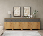 WAMPAT Set of 4 Storage Cabinets for Living Room, Modern Wood Accent Cabinets Sideboard with Drawers, Doors, and Adjustable Shelves for Dining Room, Kitchen, Entryway, Oak Brown & Dark Grey