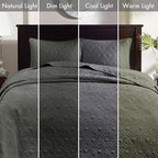 Madison Park Quebec Reversible Quilt Set Damask Design, Double Sided Stitching All Season, Lightweight Bedspread Bedding Set, Matching Sham, Dark Grey, Full(96"x110") 3 Piece