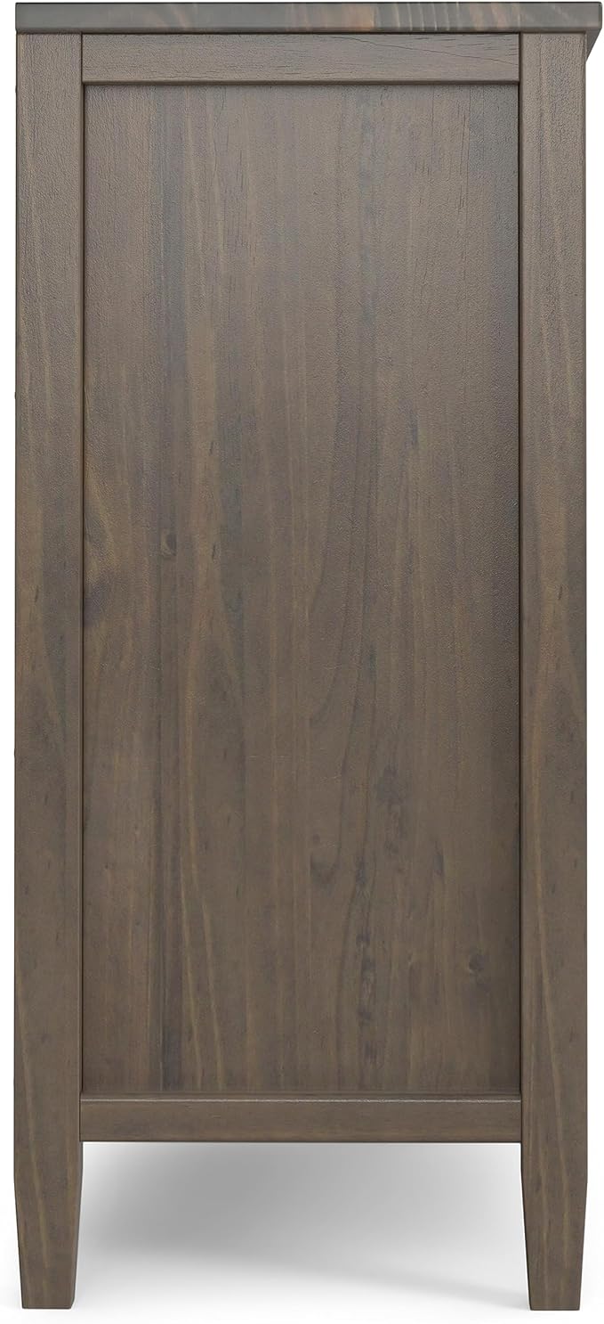 SIMPLIHOME Ela Solid Wood 32 inch Wide Transitional Low Storage Cabinet in Smoky Brown for The Living Room, Entryway and Family Room