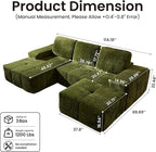 114" Glitter Cloud Sectional Couch with L-Shape Chaise & Ottoman, Modern Boneless Couches for Living Room, Fluffy Tufted Deep Seat Modular Sofa No Assembly (Green Sparkly Velvet,Left Facing)