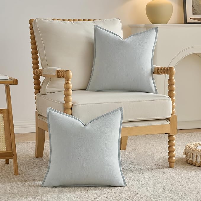 FUTEI Light Blue Chenille Throw Pillow Covers 12x20 Inch Set of 2,Edges Double-Stitched Lumbar Pillow Cases,Modern Home Decor for Couch Living Room