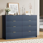 Navy Blue Dresser for Bedroom, Modern Dresser with 8 Drawers and Smooth Slides, Wide Chest of Drawers with Golden Handles for Bedroom, Closet, 15.7" D x 55" W x 37.4" H