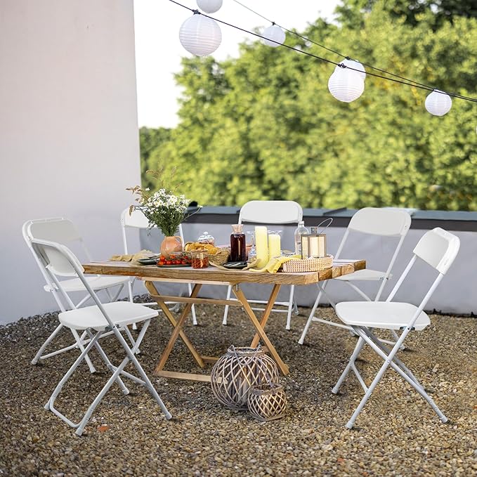 50 Pack White Plastic Folding Chairs, Portable Party Chairs, Stackable Commercial Seats with Steel Frame for Home Office Wedding Party Indoor Outdoor Events Chairs, 350lbs Capacity