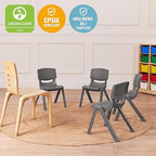 ECR4Kids 12in Plastic School Stack Chair, Classroom Furniture, Grey, 4-Pack