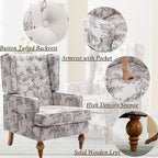 Mid-Century Accent Chair, Upholstered Arm Chair Linen Fabric Side Chair with High Back Solid Wooden Legs, Comfy Reading Chair for Living Room Bedroom, Floral Pattern