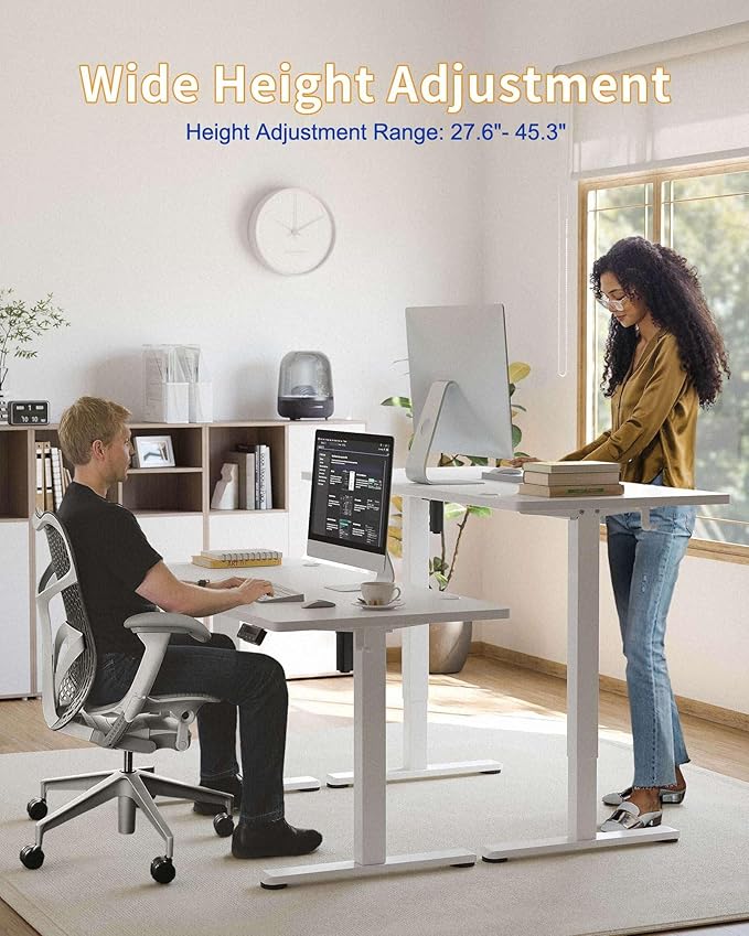 YIHAYO Electric Standing Desk, 48 x 24 Inches Stand Up Desk with Splice Board, Adjustable Height Desk, Computer Desk for Home Office, White Frame/White Top