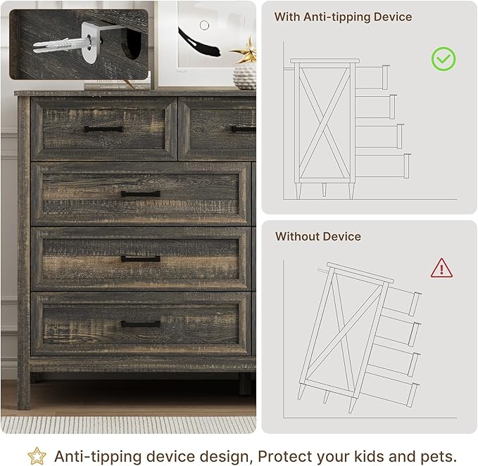 LYNSOM Farmhouse 9 Drawer Dresser for Bedroom, 55 Inch Wide Wood Rustic Chest of Drawers with X-Marking & Bar Handle, Large Storage Dressers Organizer for Bedroom, Living Room, Dark Rustic Oak