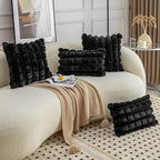 Neelvin Black Faux Fur Cozy Soft Plaid Decorative Throw Pillow Covers 18x18 inch Set of 2,Velvet Pillowcase Cushion Case for Sofa Couch