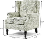 UIXE High Back Accent Chair, Fabric Upholstered Armchair for Living Room, Floral Printed Wingback Arm Chair with Solid Wood Legs, Retro Nailhead Trim Single Sofa Bedroom Reading Seat - Rococo Green