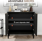 Fluted Cabinet with Storage, Buffet Cabinet Sideborad with Door, Kitchen Buffet Storage Accent Cabinets with Adjustable Shelves for Living Room, Entry, Hallway, Black