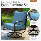 Sophia & William Patio Furniture Sets for 5 Outdoor Metal Conversation Sets 5 Pcs with 2 x Cushioned Swivel Sofa Chairs, 2 x Ottomans as Coffee Table, 1 x 3-Seat Sofa, Lawn Backyard Poolside Navy