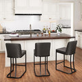 PHI VILLA Dark Grey Bar Stools Set of 3, Faux Leather Counter Height Chairs, Kitchen Stools for Island, 24 Inch Barstools with Back