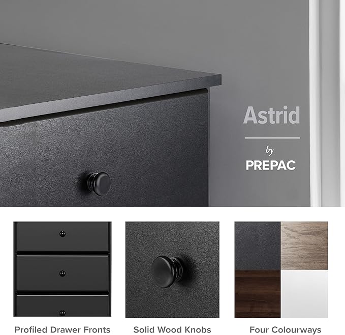Prepac Astrid Tall Black Dresser for Bedroom: 16.5"D x 19.75"W x 50"H, 6-Drawer Chest for Bedroom by Prepac - Perfect Chest of Drawers for Ample Storage in Narrow Spaces
