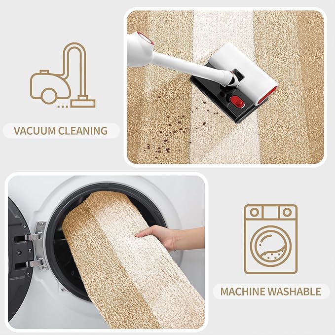 Kitinjoy Indoor Outdoor Door Mat, 48x32 Non-Slip Absorbent Dirt Trapper, Low-Profile Washable Inside Entrance Front Floor Mat, Sturdy Soft Entry Doormats for Entryway, Beige