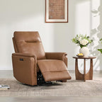 Watson & Whitely Genuine Leather Power Recliner Chairs W Power Headrest for Adults, Swivel Glider Recliner Chair W Charging Ports for Living Room, Saddle