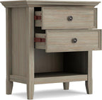 SIMPLIHOME Amherst SOLID WOOD 24 Inch Wide Traditional Bedside Nightstand Table in Distressed Grey, For the Living Room and Bedroom