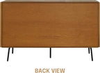 NTC MOSSIC Modern Sideboard with 3 Doors, Natural Rattan Storage Cabinet, Buffet with Metal Legs, Boho Accent Cabinet for Living Room, and Entryway, Effortless Assembly - Rustic Oak