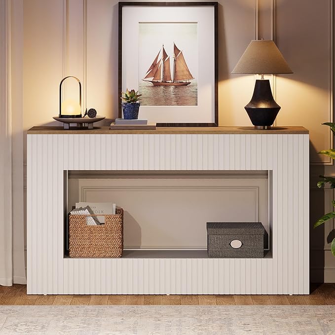 Tribesigns Modern Console Table, 55-Inch Wood Entryway Table with Storage, Narrow Long Sofa Table Behind Couch Table for Living Room, Foyer, Hallway, White