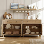 WAMPAT 5 Tier Bookshelf 72" Tall Bookcase with Barn Doors, Large Farmhouse Display Book Shelf with 2 Drawers and Storage Cabinet, Library Wood Bookshelves for Living Room,Kitchen, Oak(2PCS)