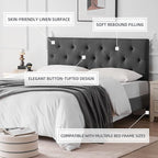 Linen Upholstered Headboard King Size, Modern Diamond Tufting Solid Wood Cali King Headboard Only, Adjustable Height from 37” to 51” Head Board, Bed Frame or Wall Mount Headboards, Dark Grey
