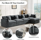 Modular Sectional Sofa, 146.5 Inch L-Shaped Cloud Sofa with Deep Seat Chenille Sofa with Cushions, Four Seater Sectional Sofa for Living Room Apartment,Gray