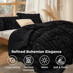 Bedsure Tufted Boho Comforter Set Twin Size - Black Boho Bed Set, GentleSoft™ 2 Pieces Farmhouse Shabby Chic Embroidery Bedding, Gifts for Woman, Soft Jacquard Twin Comforter for All Seasons