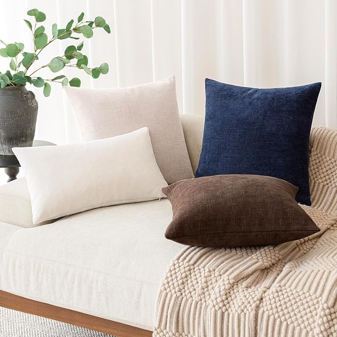 Foindtower Pack of 2 Soft Textured Throw Decorative Pillow Covers Square Accent Solid Cushion Cover Cozy Farmhouse Pillow Case with Zipper for Couch Sofa Bedroom Living Room 26x26 Inch, Light Beige