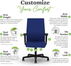 HON Ignition 2.0 Mid Back Task Chair, Spectrum Mesh, Standard Synchro-Tilt Control, Office Chair with Lumbar Support, Height and Width Adjustable Arms, Black Frame, Cobalt
