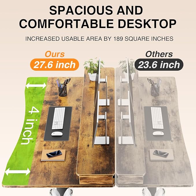 Veken 55"×27.6" Ergonomic Standing Desk with Drawers, Adjustable Height Home Office Desk with Monitor Riser, Computer Table for Work, Study, Gaming, Reading, Brown