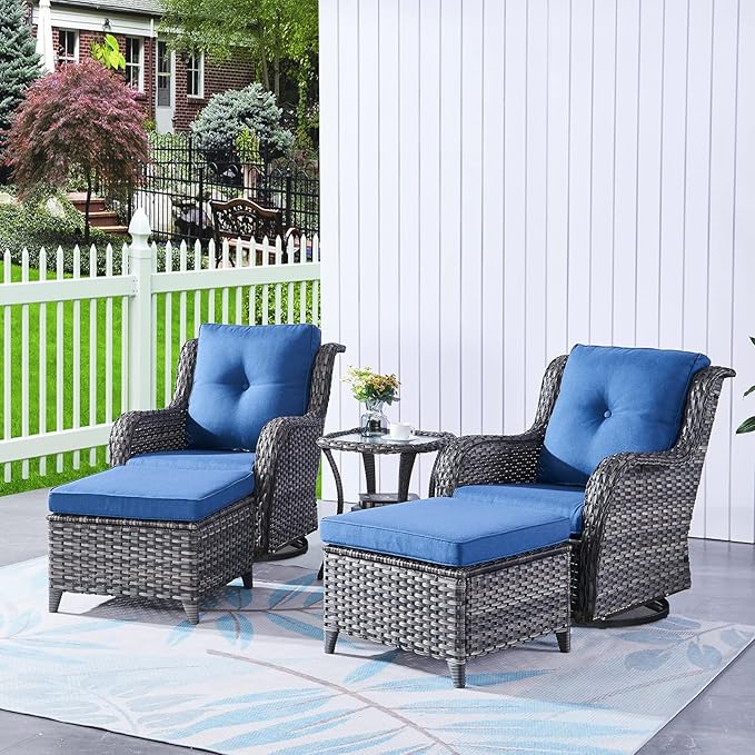 HUMMUH Outdoor Furniture Patio Furniture Set 7 Pieces Wicker Outdoor Sectional Sofa with Swivel Rocking Chairs,Patio Ottomans,Coffee Side Table