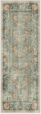 RUGGABLE x Morris & Co Machine Washable Runner Rug – Pimpernel Vintage Green 2.5x7, Stain-Resistant, Non-Slip – Washable Rug for Hallway, Entryway, Living Room & Kitchen–with Standard Pad