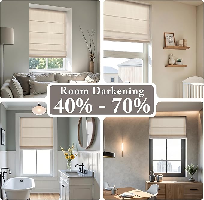 Madison Park Galen Matte Linen Cordless Roman Shades - Fabric Privacy Single Panel Darkening, Energy Efficient, Thermal Insulated Window Blind Treatment, for Home, Living Room Decor, 34" W x 64" H