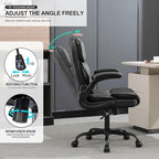Office Desk Chair, Conference Room Chairs, Mid Back Executive Leather Chair,Ergonomic Home Computer Chair, Modern Office Chair with Adjustable Flip-Up Arms and Rocking Function (Black)
