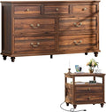 Farmhouse Dresser and Nightstand Sets, Wood 54" Wide Dresser & 24" Night Stand with Charging Station, 2 Piece Bedroom Furniture Set, Chest of Drawers for Bedroom, Home, Living Room, Hallway