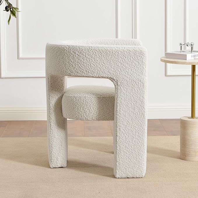KINWELL 28" W Modern Boucle Accent Chair, Mid Century Upholstered Square Armchair, No Assembly Single Sofa Side Chair for Living Room Lounge Bedroom (Cream)