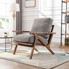 Wahson Set of 2 Mid Century Chair, Retro Upholstered Accent Armchairs, with Wood Frame and Removable Canvas Cushions, Large Leisure Slipper Chair for Living Room/Bedroom, Grey