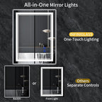 32"x24" LED Bathroom Mirror with Anti-Fog, Stepless Dimmable Lights, 3 Color Modes, Shatter-Proof Tempered Glass, Memory Function & Waterproof Design